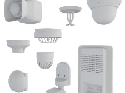 Fire and security alarms Fire extinguishers and sensors 3D model