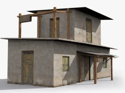 Slum k old building with wooden roof Low-poly 3D model