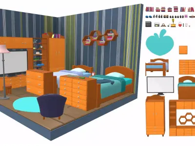 Isometric cartoon bedroom 02 3D model