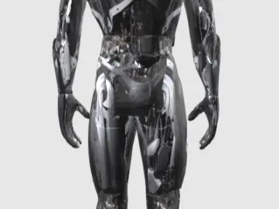 humanoid robot with black metal and mechanical look Low-poly 3D model