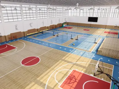Multipurpose School Gymnasium Basketball and Badminton Court  3D model