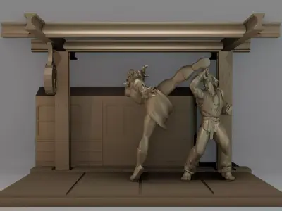 DIORAMA KEN VS CHUN LI - STREET FIGHTER III 3RD STRIKE 3D print model