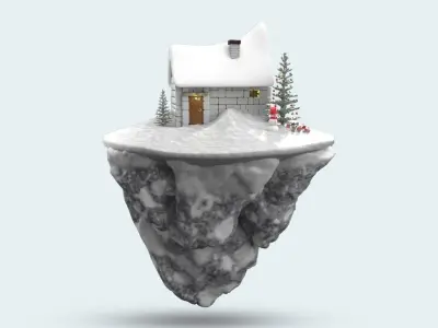 Christmas house on island with snow 3D model