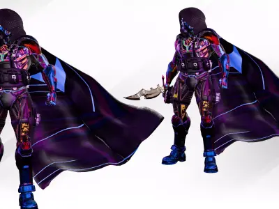 cyberpunk Sci-Fi Soldier with sword and gun Animated Low-poly 3D model
