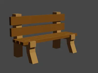 Bench wooden Low-poly 3D model