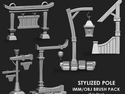 Stylized Poles IMM Brush Pack 5 in One 3D model