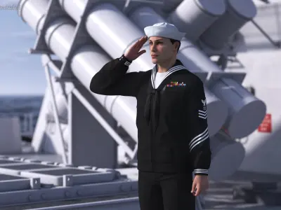  US Navy Sailor in Black Uniform Saluted 
