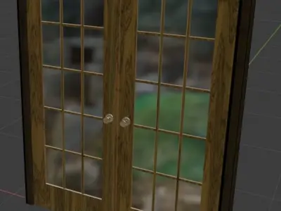 Double leaf glass wood door 3D model