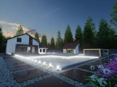 Classic house pool and auto garage 3D model