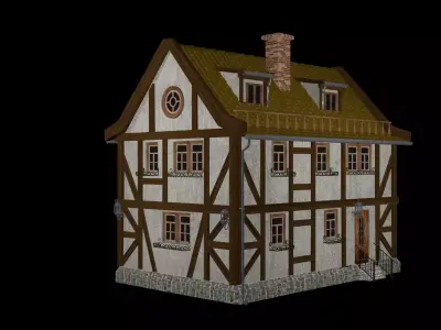 Fachwerk house with details Low-poly 3D model