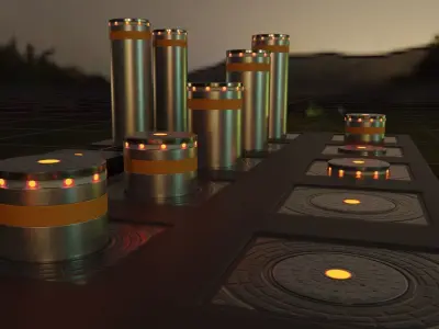 Animted Hydraulic Bollards with LEDs Low-poly 3D model