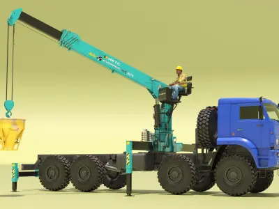  Hyundai Crane on Kamaz with Boscaro Concrete Bucket and Operator 