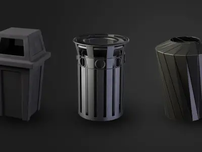 10 Trashcan Basemesh Lowpoly Midpoly gameready Low-poly 3D model
