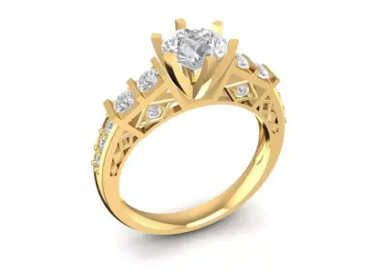 Architectural Diamond Solitaire Ring for Women 1391 3D print model