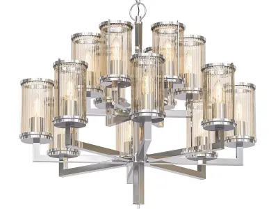 Claridges light chrome chandelier with clear glass cylinders 3D model