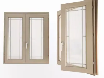 Beige Double Wooden Windows 3D model
