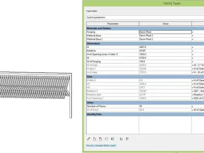 Special folding gate - Full parametric Revit Family  Low-poly 3D model