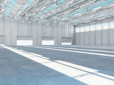 Warehouse 3d Model empty with skylights 3D model