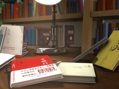 Books  unconventionally  bookshelf  desk lamp 3D model