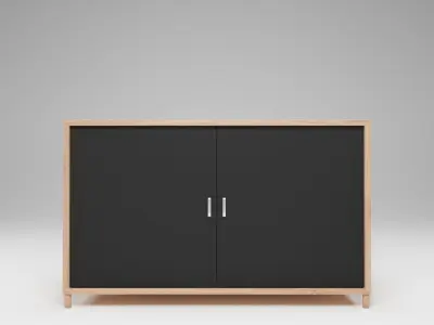 wooden cabinet and black door 3D model