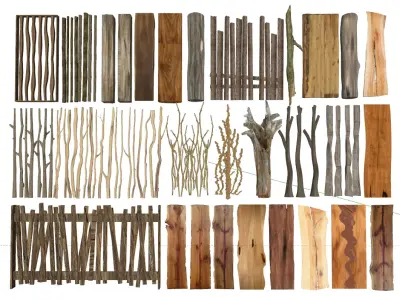 Natural Wooden Component Material Collection 3D model