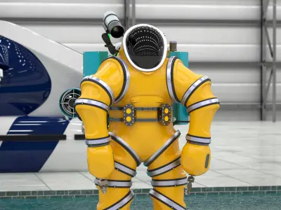  Submersible Exosuit Yellow Rigged for Cinema 4D 
