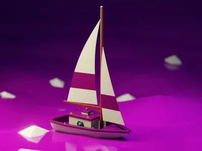 Stylized Low Poly Sailboat - Optimized 3D Model Asset Low-poly 3D model
