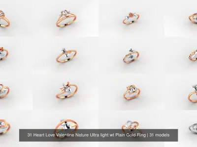 31 Heart Love Valentine Nature Ultra light wt Plain Gold Ring 3D Model Pack