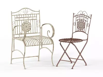 Maison Rouge Tennyson Distressed White Rustic Garden Chair 3D model