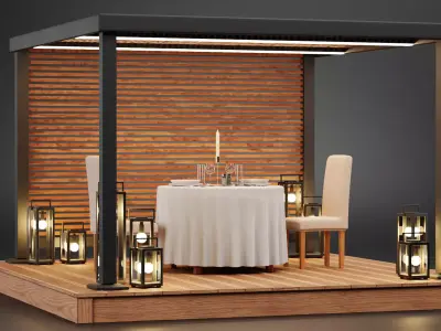 Gazebo Setup V7 - Romantic Evening Dining Pavilion Scene 3D model