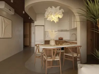 3D Living Room  Kitchen Interior Model 3D model