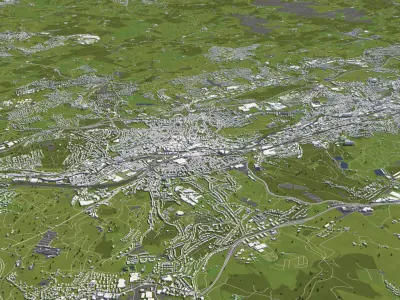 Wuppertal Germany 50x50km 3D City Map 3D model