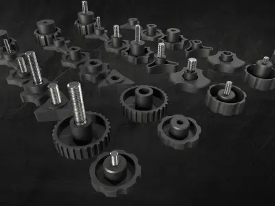 Star and knurled knobs KitBash in 3 Style Low-poly 3D model