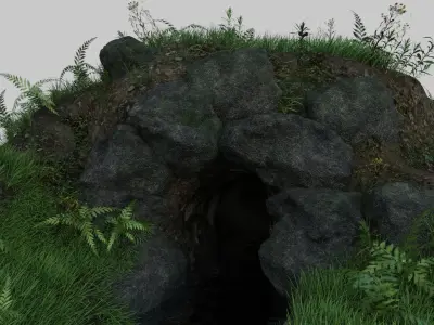 Scene grassy area with rocks and trees 3D model