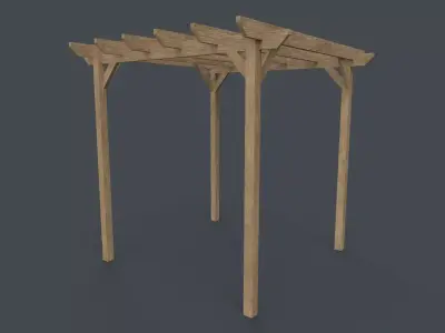 PBR Wooden Pergola Gazebo A5 Low-poly 3D model