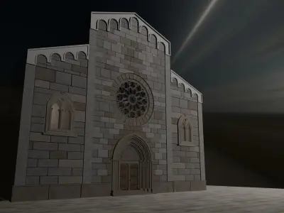 Church medieval Facade  Low-poly 3D model