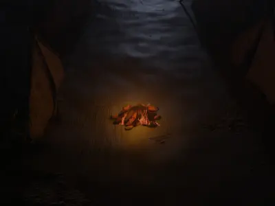 Night Scout Campfire on Beach - Realistic 3D Scene 3D model
