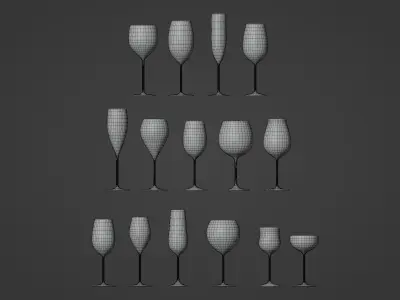 Set of Wine Glass 3D Model 3D model