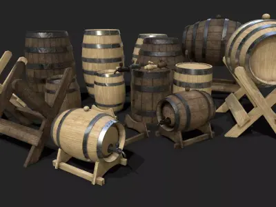 Barrel Pack 3D model Low-poly 3D model