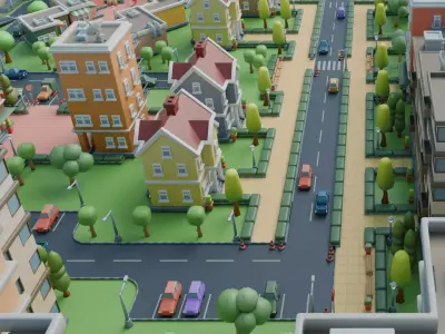 Cartoon City Scene Stylized Urban Environment 3D model