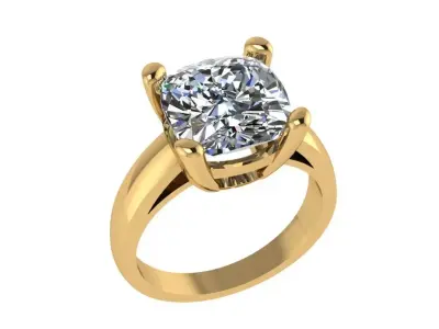 Ring352 gold engagement ring with cushion cut diamond 3D print model