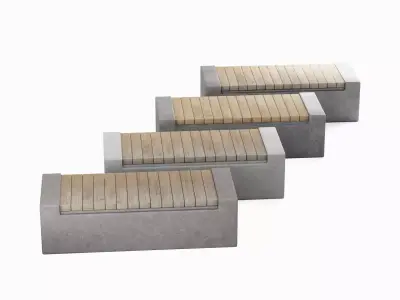 Outdoor Concrete Bench Set Low-poly 3D model