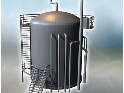 Round industrial tank with multiple pipes and access staircase 1 3D print model
