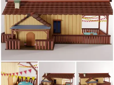 Classic wooden house Low-poly 3D model