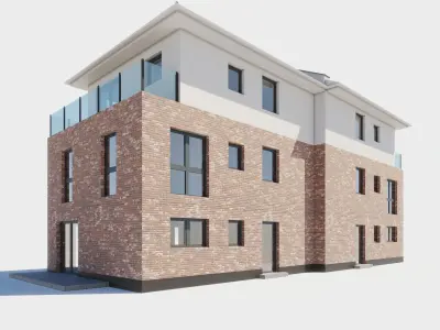Build009 brick building with balconies 3D model