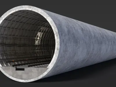  Circular Subway Passage with Train Inside 