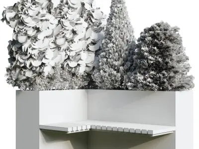 Urban Environment Urban Furniture Green Benches Plants and Tree  3D model