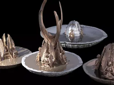 Gold Brushed Poseidon sculptures 4 designs 3D model