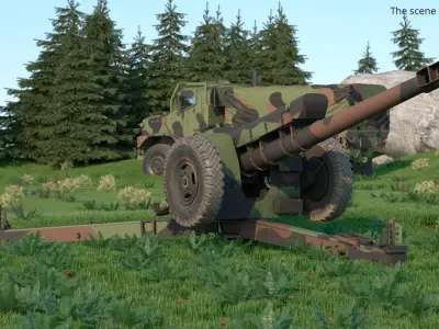 Camouflage Field Howitzer In Combat Position 