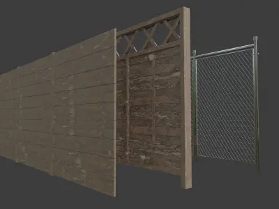 modular fences and walls Low-poly 3D model